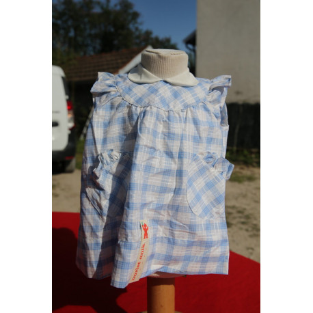 belle petite robe vintage bleu et blanc pour bébé ou poupée neuve 1 an