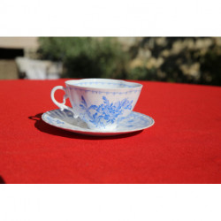 tasse et sous tasse a thé sarreguemines décor bleu