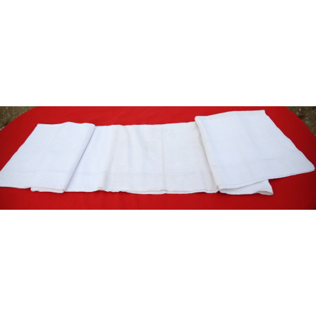 drap rustique lin beau monogramme C. M. épais ancien 184x290 cm