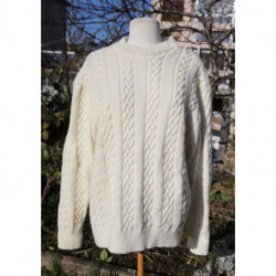 pull tricot main laine naturelle mixte taille M ou L vintage torsades