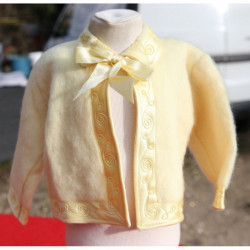 petite veste courtelle et satin jaune vintage bébé ou poupon 12 mois