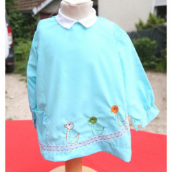 petite blouse vintage nylon turquoise canards enfant ou poupée neuve 1 an