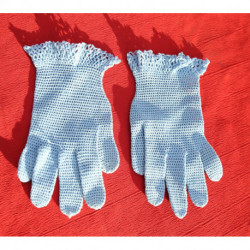 paire de gants crochet vintage bleu lavande neuf