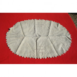 ancien napperon lin rustique beige état neuf oval