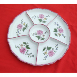 grand plat porcelaine a compartiments ancien décor de fleurs