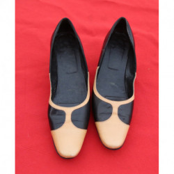 chaussures escarpins femme vintage cuir beige et noir pointure 39